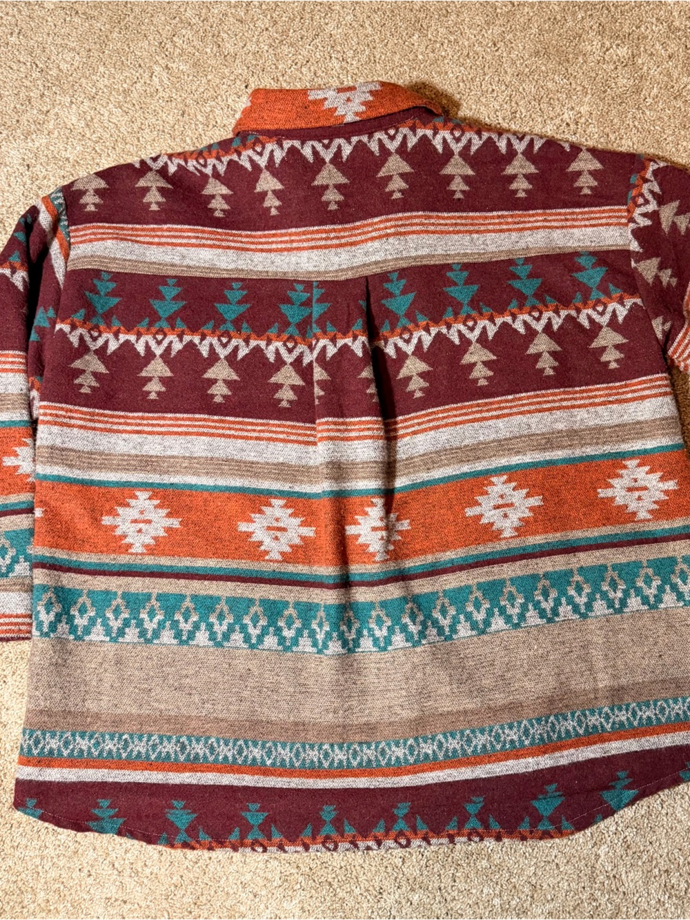 Aztec Pattern Button-Up Shacket- Rust, Teal & Maroon - Picture 2 of 4